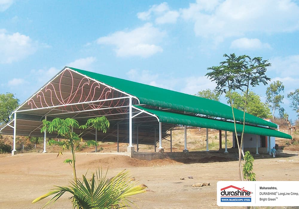 A building roofed with DURASHINE LongLine crimp sheets
