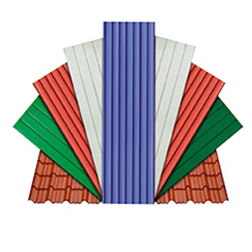 DURASHINE steel tile and sheet profiles fanned out in the full colour range