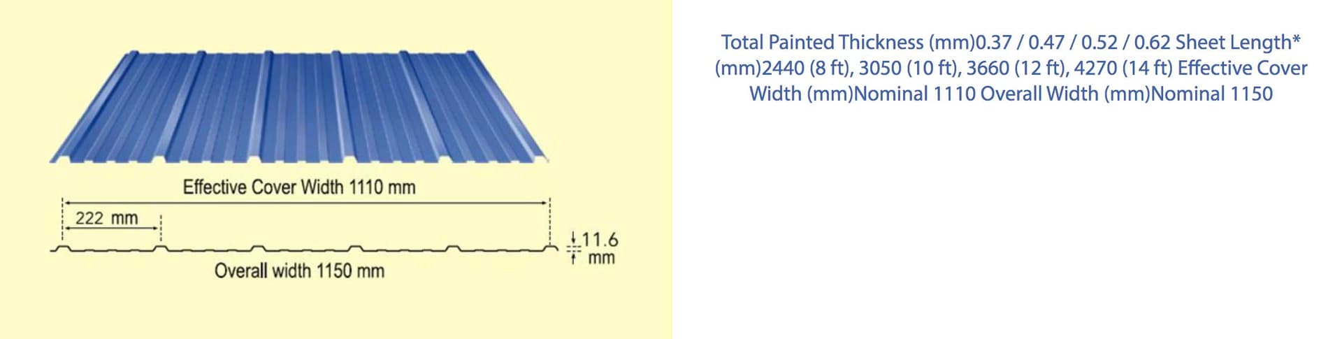 DURASHINE wall profile drawing with its cover dimensions