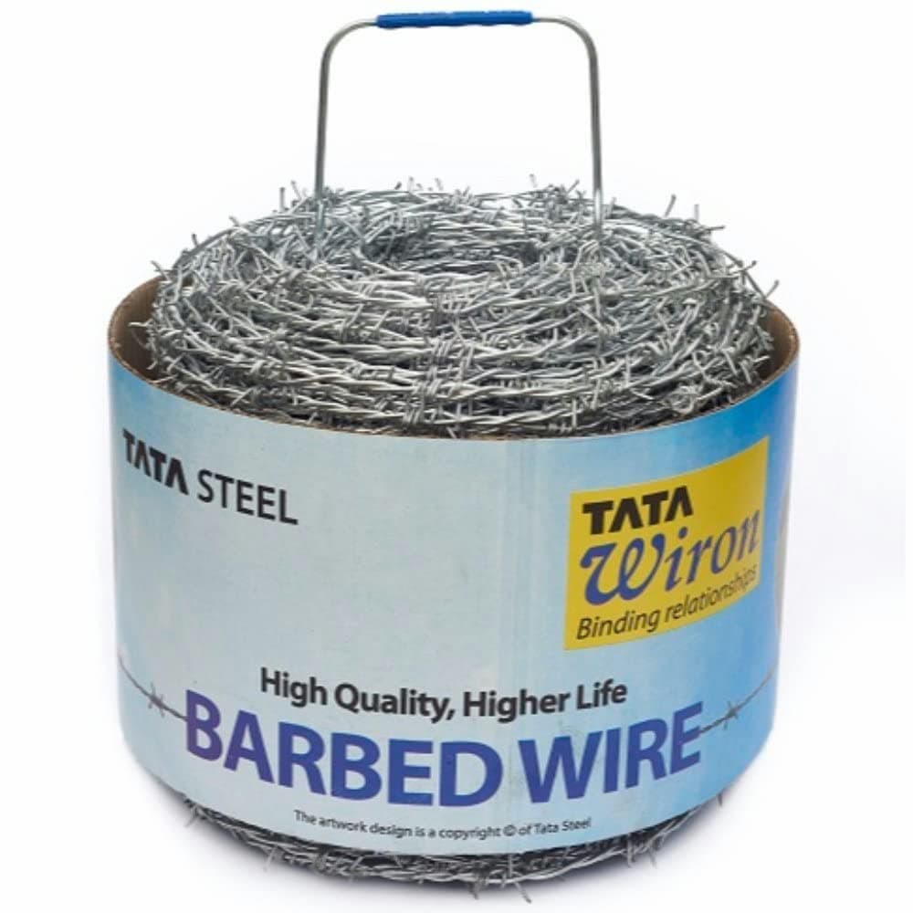A reel of Tata Wiron hot-dip galvanised barbed wire
